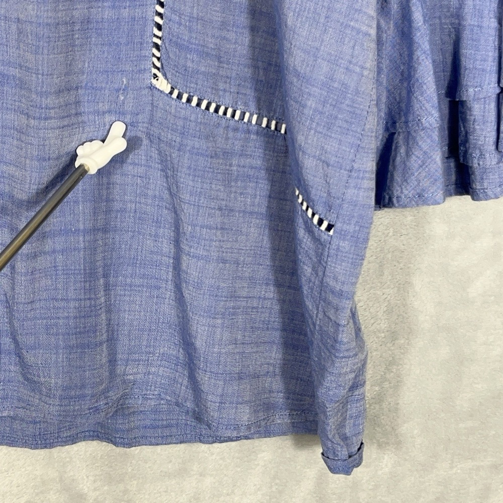 LOFT Crochet Lace Top Blouse L Blue Chambray 3/4 Bell Sleeve Boho‎ Peasant - Picture 3 of 12